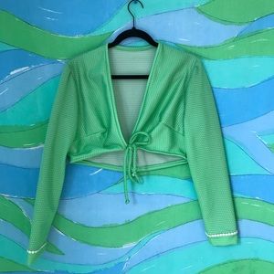 VINTAGE 70s polkadot pastel green wrap crop top
